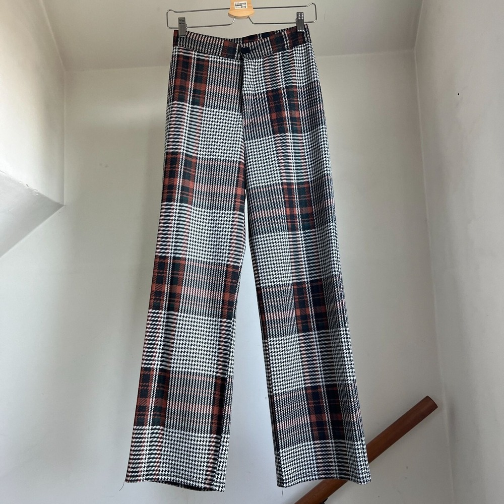 Vintage Plaid Flare Pants High Waisted 90s 70s Size 25 Stretchy Boho‎ Festival